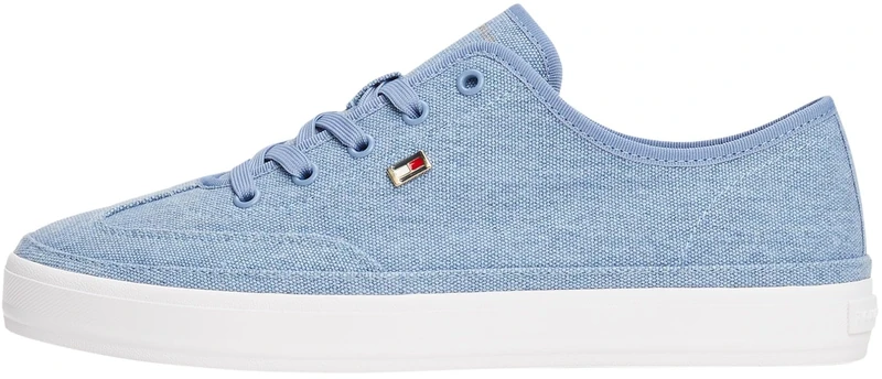 Tommy Hilfiger Women’s Washed Canvas Low Top Vulcanised Trainers, Blue (Brisk Blue), 7.5