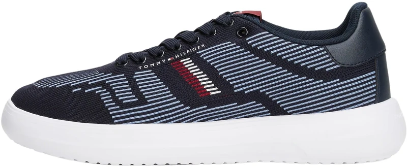 Tommy Hilfiger Men’s Modern Knit Cupsole Trainers with Logo Print, Blue (Desert Sky), 10.5