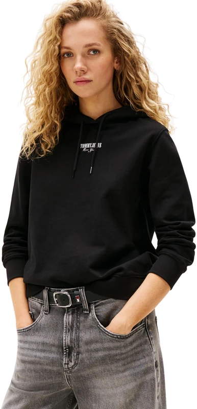 Tommy Jeans Women's TJW REG ESS LOGO 2 HOODIE EXT DW0DW20943 Pullover Hoodie, Black (Black), XXS