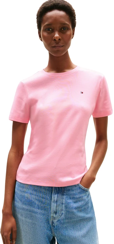 Tommy Hilfiger Women’s Short Sleeve Round Neck Slim Cody T-Shirt, Pink (Classic Pink), XXS