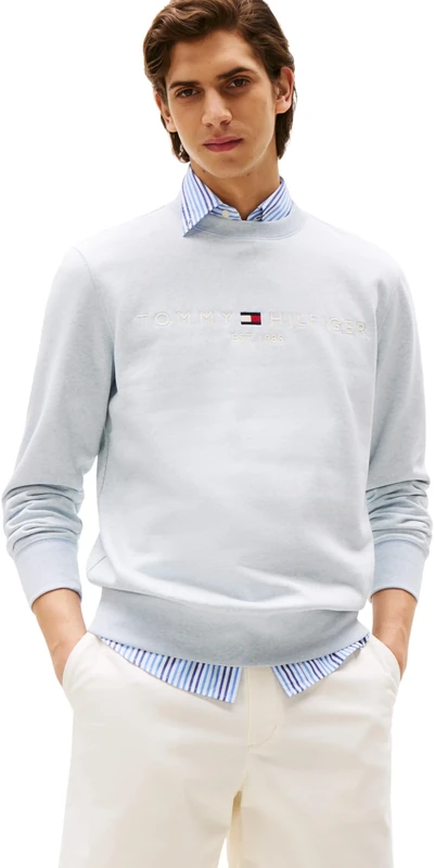 Tommy Hilfiger Men’s Tommy Logo Sweatshirt without Hood, Grey (Bros B0802), L
