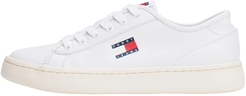 Tommy Jeans Women's Lightweight Leather Court Trainers, White (White), 6.5