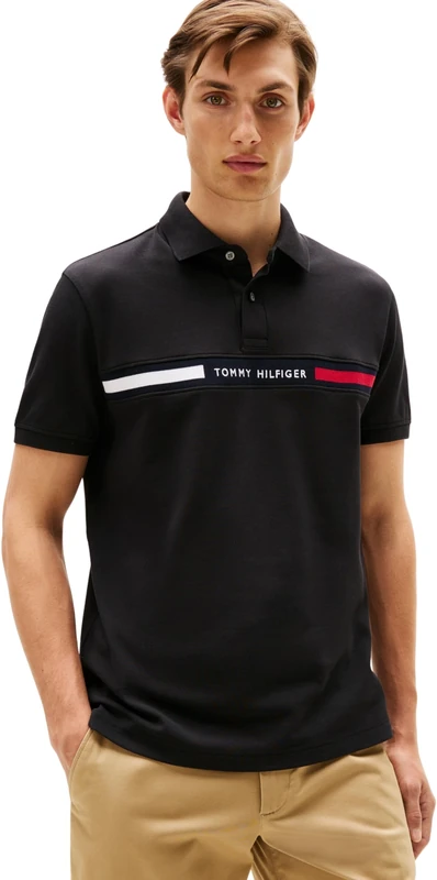 Tommy Hilfiger Men’s Short Sleeve Chest Insert Regular Fit Polo Shirt, Black (Black), XL