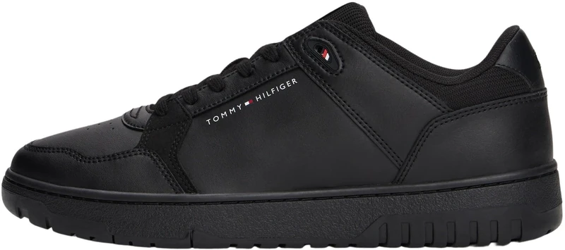 Tommy Hilfiger Men’s Leather Basketball Trainers, Black (Black), 5.5