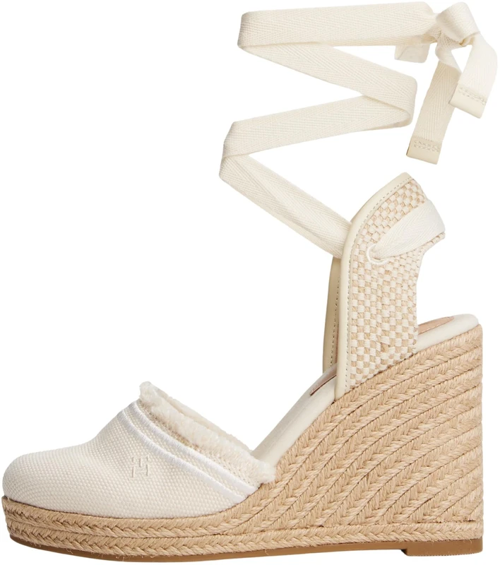 Tommy Hilfiger Women’s Fringe Canvas Espadrilles with Wedge Heel, Off-White (Muslin), 6.5