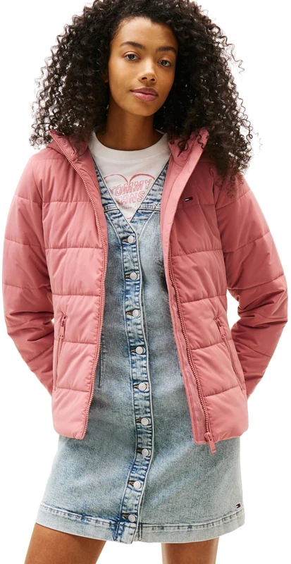 Tommy Jeans Women's Hooded Puffer Jacket with Zip, Pink (Tahiti Berry), XXS