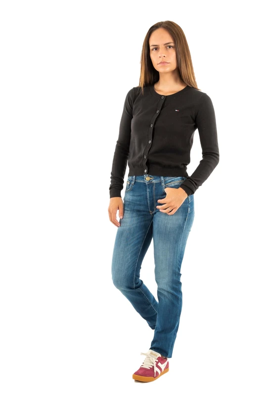 Tommy Jeans Women’s Essential Crew Neck Cardigan with Buttons, Black (Black), XXS