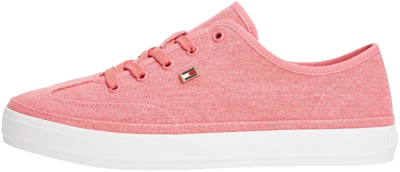 Tommy Hilfiger Women’s Washed Canvas Low Top Vulcanised Trainers, Red (Washed Cherry), 2.5