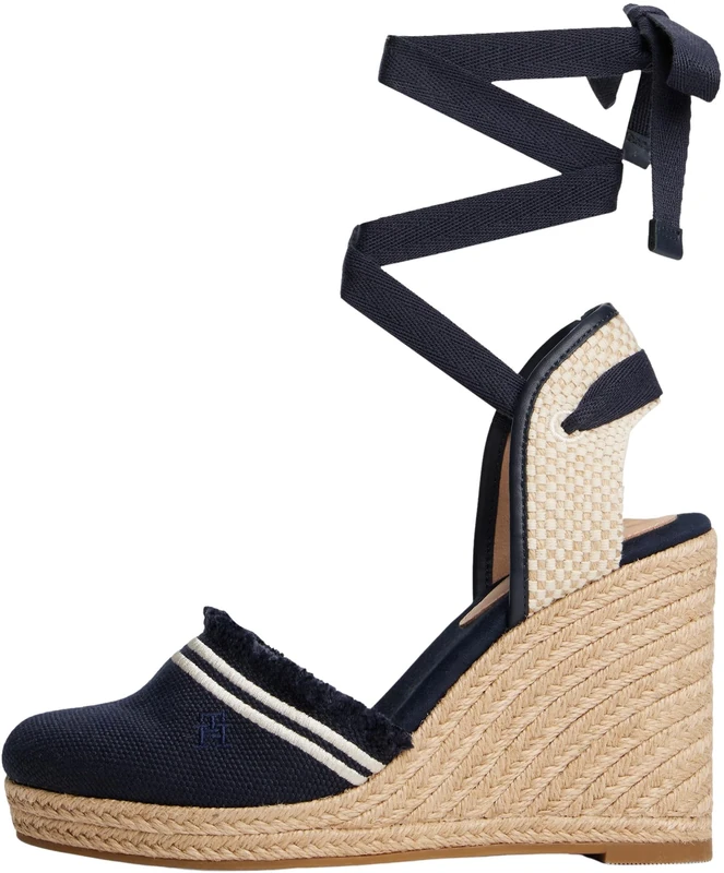 Tommy Hilfiger Women’s Fringe Canvas Espadrilles with Wedge Heel, Blue (Space Blue), 7