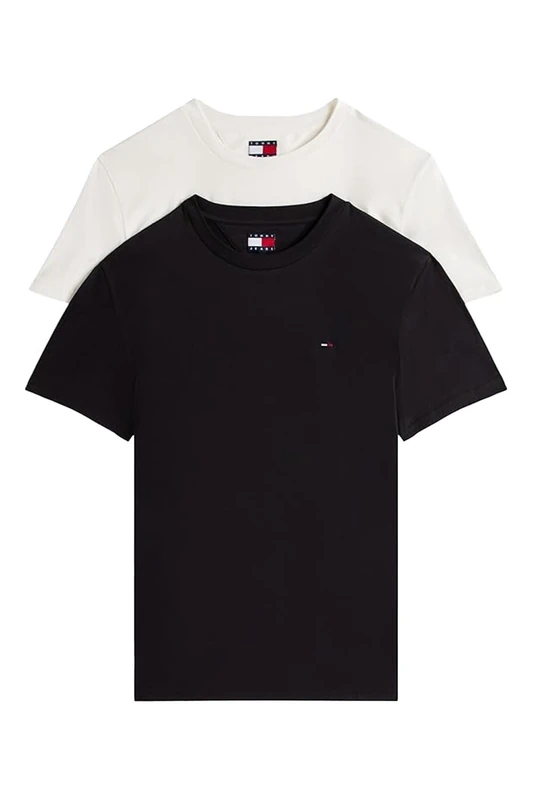 Tommy Jeans Mens TJM Xslim 2pack Jersey Tee Ext Dm0dm20687 S/S T-Shirt, Multi (Black/Ecru), XS UK