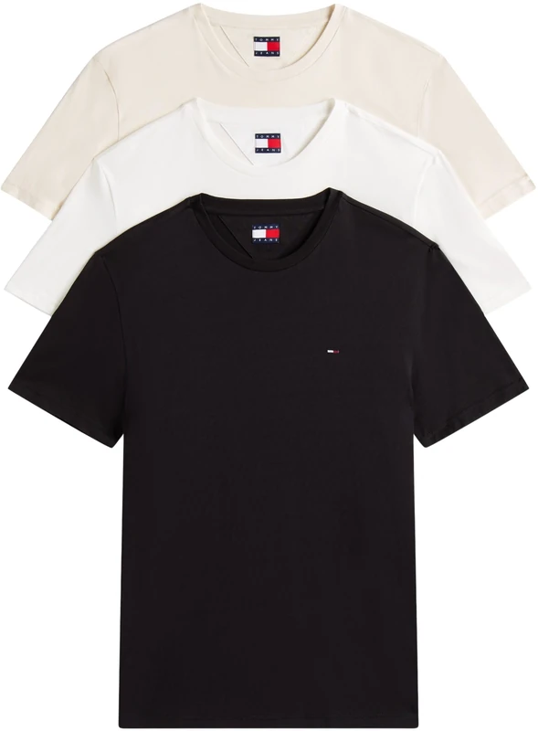 Tommy Jeans Mens TJM Xslim 3 Pack Tee Dm0dm21579 S/S T-Shirt, Multi (Ecru/Desert Sand Dune/Black), XXL UK