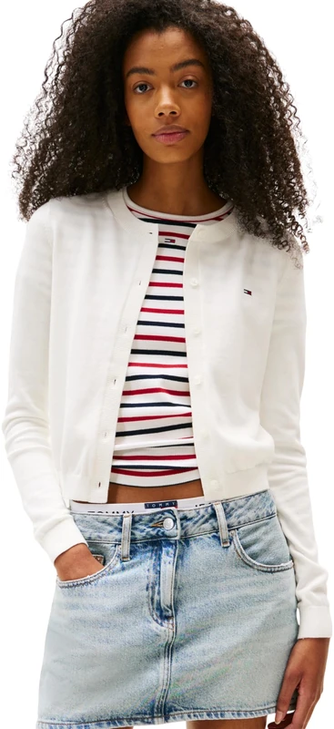 Tommy Jeans Women’s Essential Crew Neck Cardigan with Buttons, White (Ecru), S