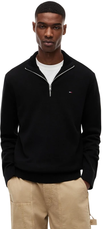 Tommy Jeans Mens TJM SLM Light ¼ SWTR Ext Dm0dm21654 Half Zip Sweater, Black (Black), XXL UK