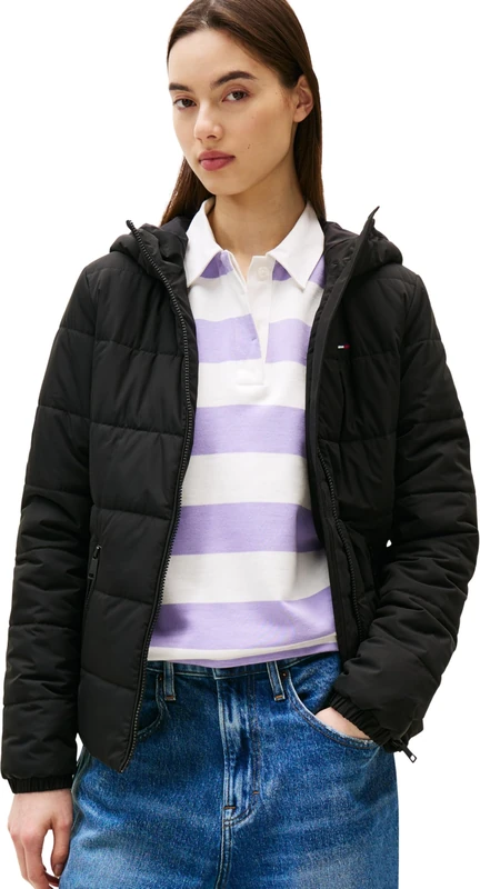 Tommy Jeans Womens Tjw Slim Lw Hooded Padded Dw0dw20959 Puffer Jacket, BLACK (Black), S UK