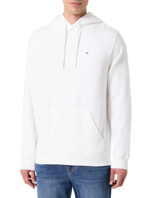 TOMMY JEANS Men’s Regular Fit Flag Fleece Hoodie, White (Ecru), XS