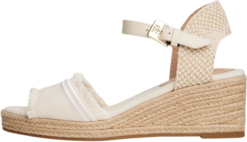 Tommy Hilfiger Women’s Fringe Canvas Espadrilles with Wedge Heel, Off-White (Muslin), 3.5