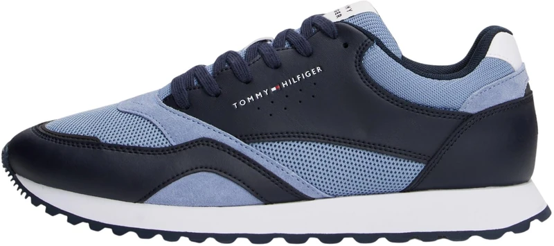Tommy Hilfiger Men’s New EVA Mix Leather Runner Trainers, Blue (Brisk Blue), 11