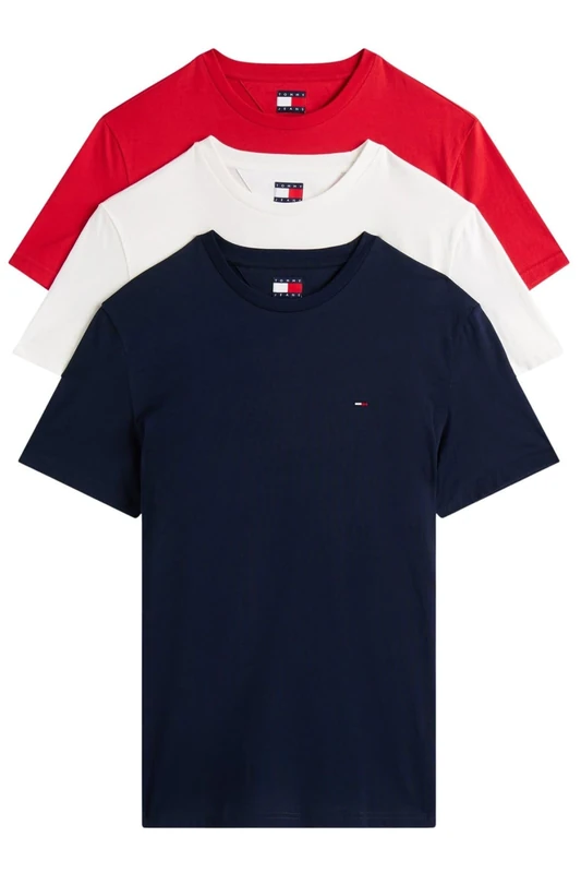 Tommy Jeans Mens TJM Xslim 3 Pack Tee Dm0dm21579 S/S T-Shirt, Multi (Ecru/Dark Night Navy/Sphre Red), M UK
