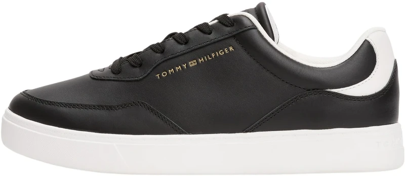 Tommy Hilfiger Women's Casual Leather Cupsole Trainers, Black (Black), 4