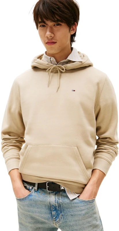 TOMMY JEANS Men’s Regular Fit Flag Fleece Hoodie, Beige (Silt), 4XL