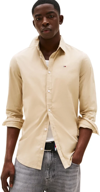 Tommy Jeans Men’s TJM Original Long Sleeve Shirt, Beige (Silt), XS