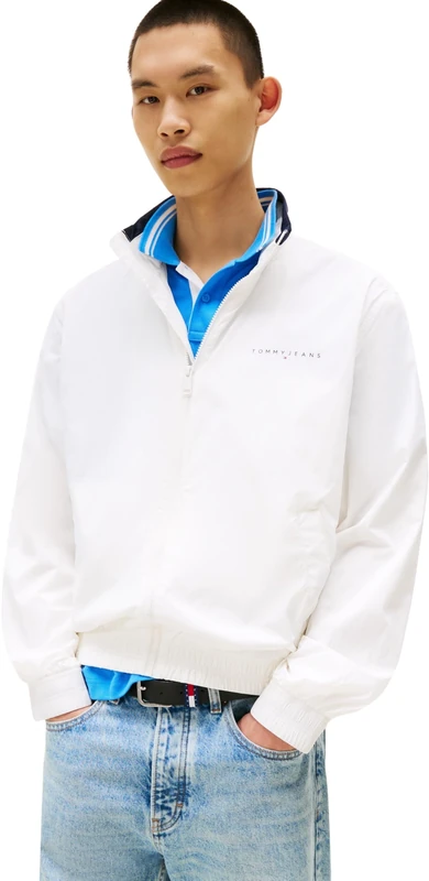 Tommy Jeans Men’s Essential Stand Collar Windbreaker, White (Ecru), XS