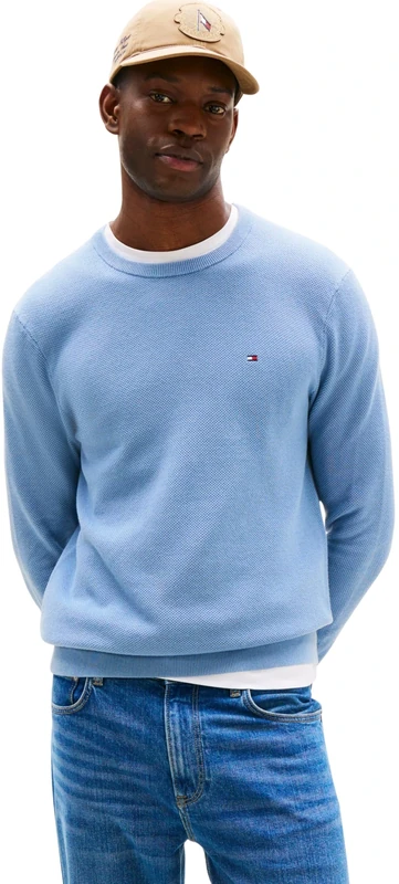 Tommy Hilfiger Men’s Regular Fit Essential Structure Crew Neck Jumper, Blue (Brisk Blue), L