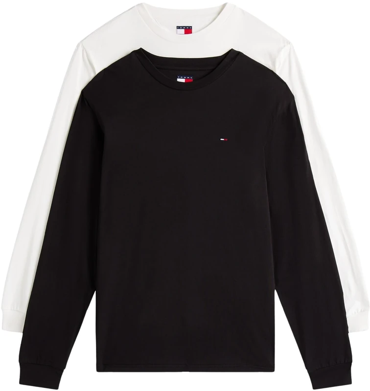 Tommy Jeans Men’s 2 Pack Round Neck Slim Long Sleeve Tops, Multicolor (Black/Ecru), M