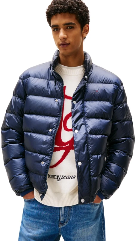 Tommy Jeans Men’s Light Down Puffer Jacket with Button Placket, Blue (Dark Night Navy), L