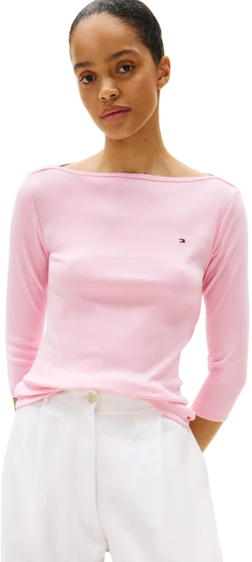 Tommy Hilfiger Women’s Long Sleeve Slim Fit New Cody Top with Boat Neck, Pink (Classic Pink), XXL