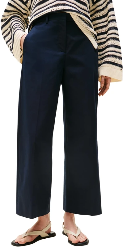 Tommy Hilfiger Women’s Wide Leg Cropped Cotton Chinos, Blue (Dark Night Navy), 8