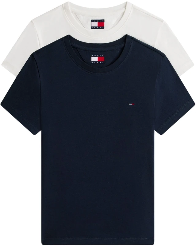 Tommy Jeans Womens Tjw 2pack C-Neck Tee Dw0dw21366 S/S T-Shirt, Multi (Ecru/Dark Night Navy), M UK