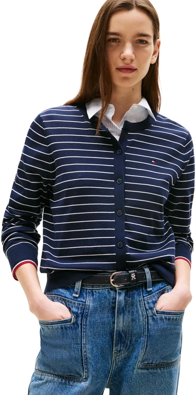 Tommy Hilfiger Women's Elegant Jersey Stitch Cardigan, Multicolor (Dark Night Navy/Ivory Silk STP Gs), XXL