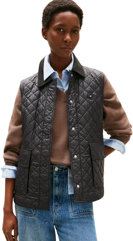 Tommy Hilfiger Women’s Nylon Slim Quilted Gilet, Black (Black), XXL