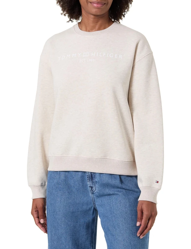 Tommy Hilfiger Women's Sweatshirt without Hood, Off-White (Heather Oatmilk), S