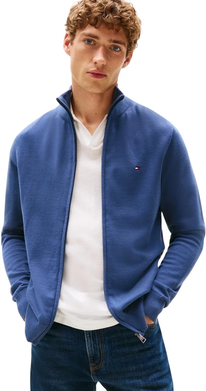 Tommy Hilfiger Men’s Essential Cotton Stand Collar Jumper with Zip, Blue (Aegean Sea), S