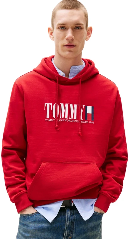 Tommy Jeans Mens Tjm Reg Rwb Dna Graphic Dm0dm22144 Pullover Hoodie, Red (Sapphire Red), XL UK