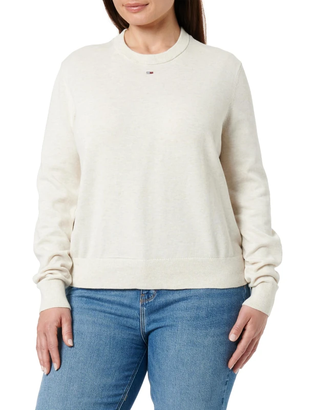 Tommy Jeans Women’s Essential Crew Cotton Jumper, Beige (Oatmeal HTR), 6XL
