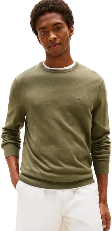 Tommy Hilfiger Men’s Essential Cotton Round Neck Jumper, Green (Battle Green), M