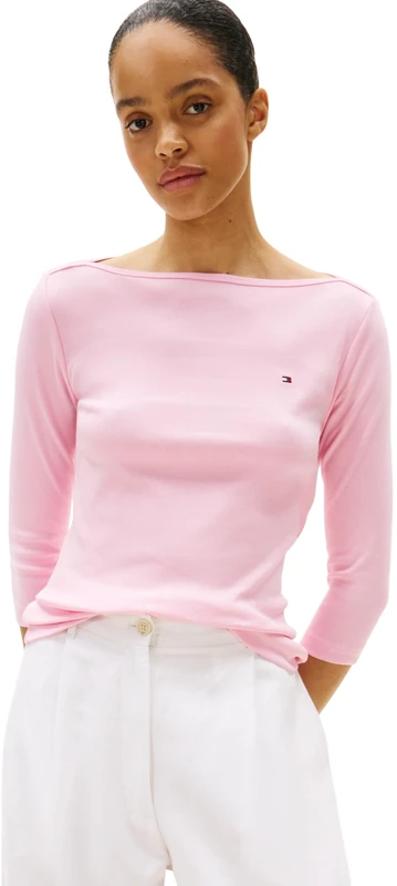 Tommy Hilfiger Women’s Long Sleeve Slim Fit New Cody Top with Boat Neck, Pink (Classic Pink), XS
