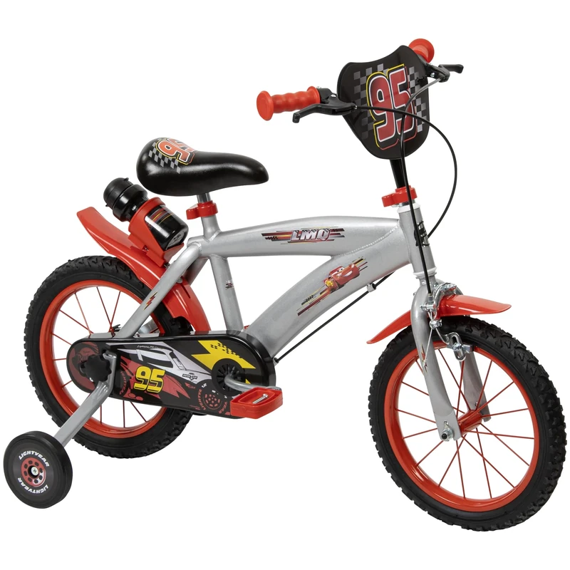 Toimsa Disney Cars Bicycle, Kids Bike, Learn to Ride, with Training Wheel Stabilisers and Mudguard, for children/youth age 3+ Years, Red and Black