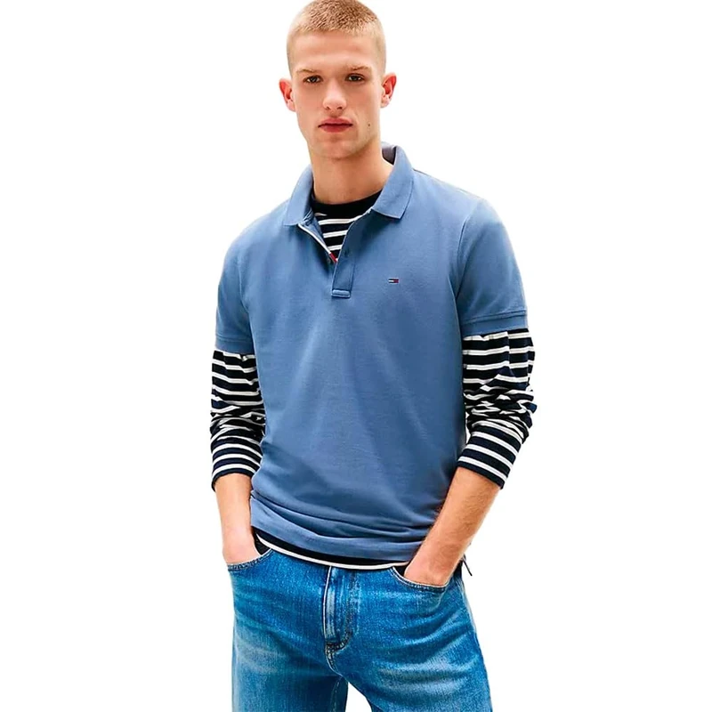Tommy Jeans Men’s Short Sleeve Placket Slim Fit Polo Shirt, Blue (Blue Moment), XXL