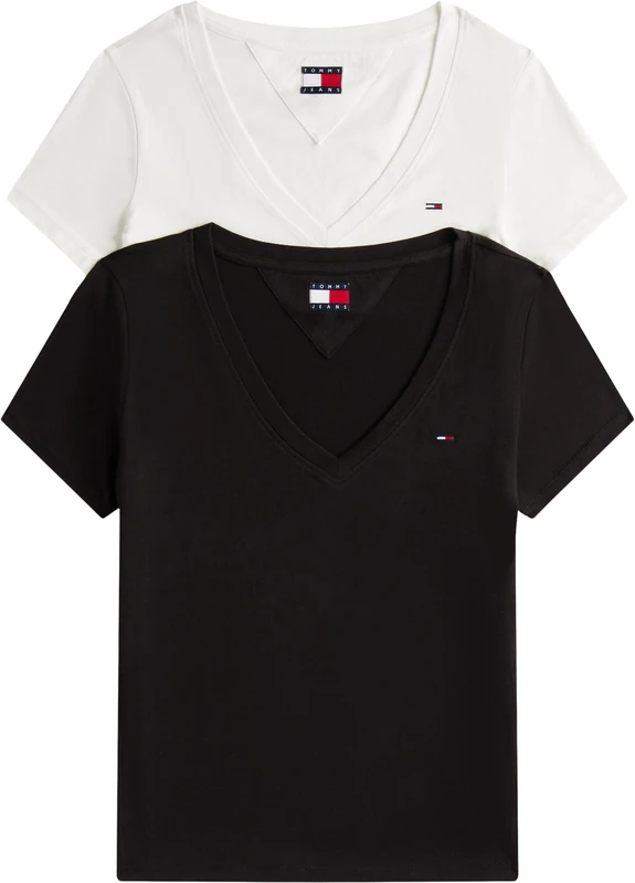 Tommy Jeans Womens Tjw 2pack V-Neck Tee Dw0dw21367 S/S T-Shirt, Multi (Ecru/Black), XXS UK
