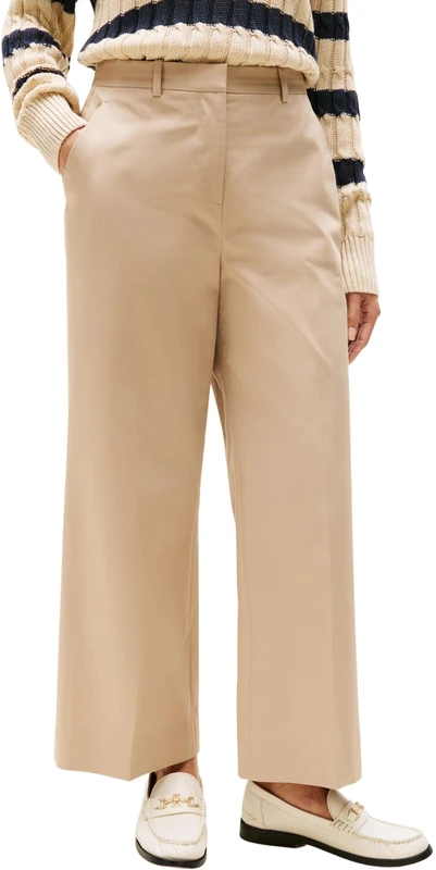 Tommy Hilfiger Women’s Wide Leg Cropped Cotton Chinos, Beige (Beige), 10