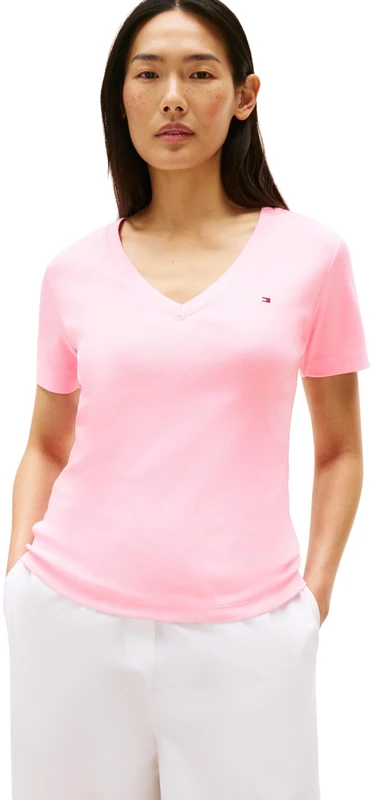 Tommy Hilfiger Women’s Short Sleeve T-Shirt New Slim Cody V-Neck, Pink (Classic Pink), XXS