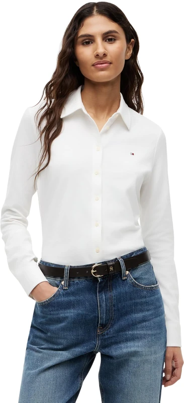 Tommy Hilfiger Women’s 1985 Slim Shirt with Pointed Collar, White (Ecru), S