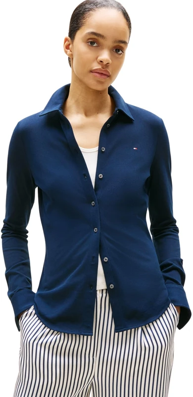 Tommy Hilfiger Women’s 1985 Slim Shirt with Pointed Collar, Blue (Dark Night Navy), XXL