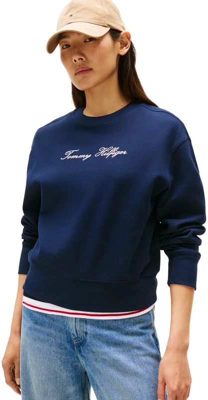 Tommy Hilfiger Women’s Round Neck Lurex Script Sweatshirt, Blue (Dark Night Navy), L