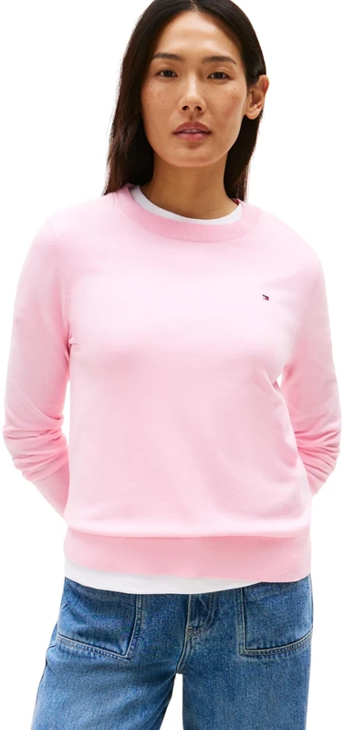 Tommy Hilfiger Women’s Fine Jersey Round Neck Jumper, Pink (Classic Pink), XS