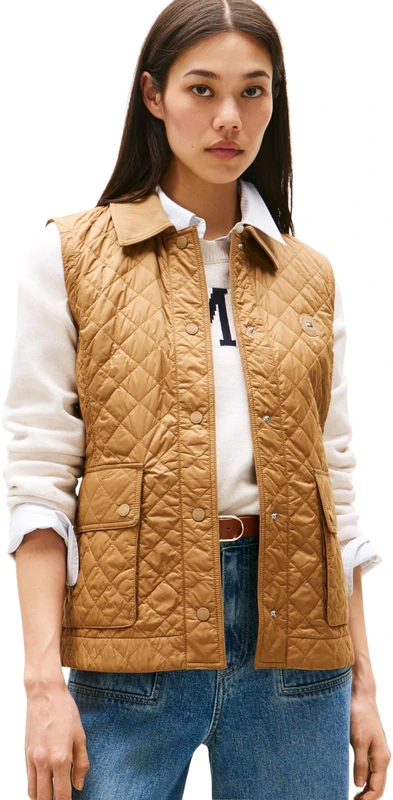Tommy Hilfiger Women’s Nylon Slim Quilted Gilet, Brown (Hickory), L